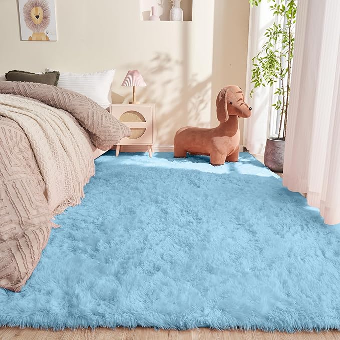 OPPODREAM 4x6 Light Blue Rugs for Bedroom, Ultra-Soft Fluffy Area Rugs for Living Room, 4 x 6 Shag Carpet for Nursery, Kids, Girl, Boy, Baby, Plush, Fuzzy, Shaggy, Cute Home Decor