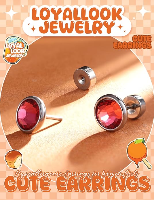 LOYALLOOK 14Pairs Hypoallergenic Screwback Earrings for Women Girls Tiny CZ Pearl Ball Heart Flower Screw Back Earring Studs 316L Stainless Steel Stud Earrings Flatback 20G Over 3 Years Old