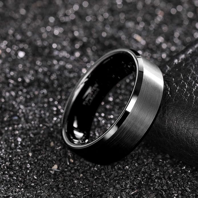 Frank S.Burton 3mm 4mm 6mm 8mm Black/Silver/Rose Gold Tungsten Rings for Women Men Wedding Band Engagement Ring Comfort Fit Beveled Edges Size 4-15
