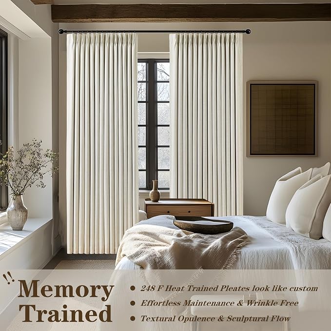 Natural Linen Blend Pinch Pleated 100% Blackout Curtains for Bedroom - 2 Pages Black Out Curtains 120 Inch Long 2 Panel for Living Room Darkening Thermal Window Curtain Drapes with 16pc Hooks, Thick