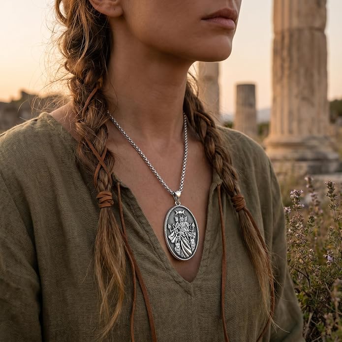 Hecate Wiccan Triple Moon Goddess Necklace Tetragrammaton Nudo De Bruja Plata 925 Original Sterling Silver Cat Moon Pendant Hekate Witch Necklace Amulet Witchy Jewelry Gifts for Women Men