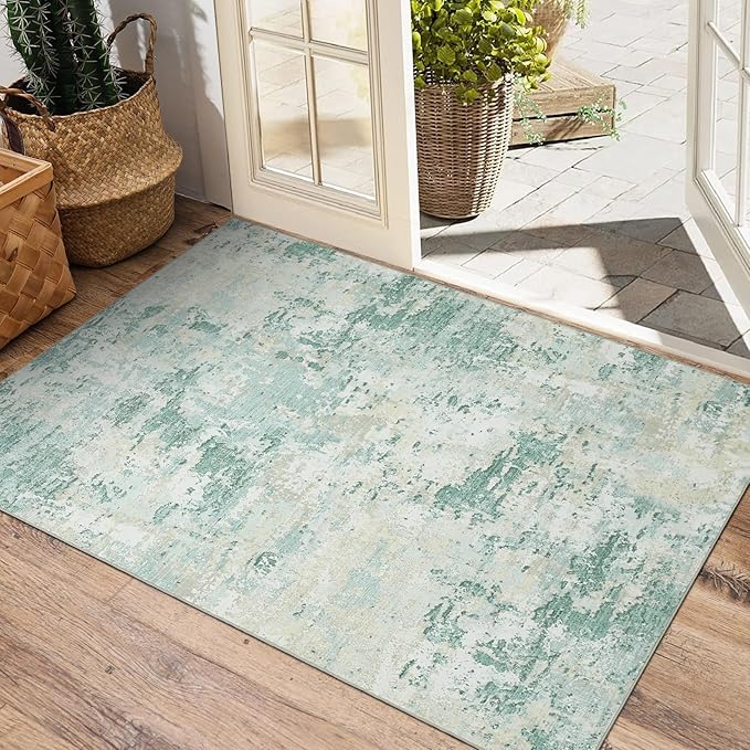 ROYHOME Modern Abstract 2x3 Area Rug Non Slip Non Shedding Low Pile Stain Resistant Rug for Entryway Kitchen Bedroom,Green