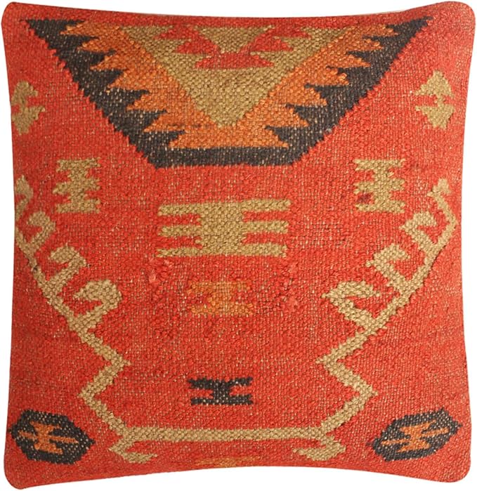 Set of 4 Wool Jute Vintage Kilim Cushion Covers,Home Decor Pillowcases Handwoven Turkish Pillow Decorative Throw Pillow Covers (Multicolor-9), 18x18 inch