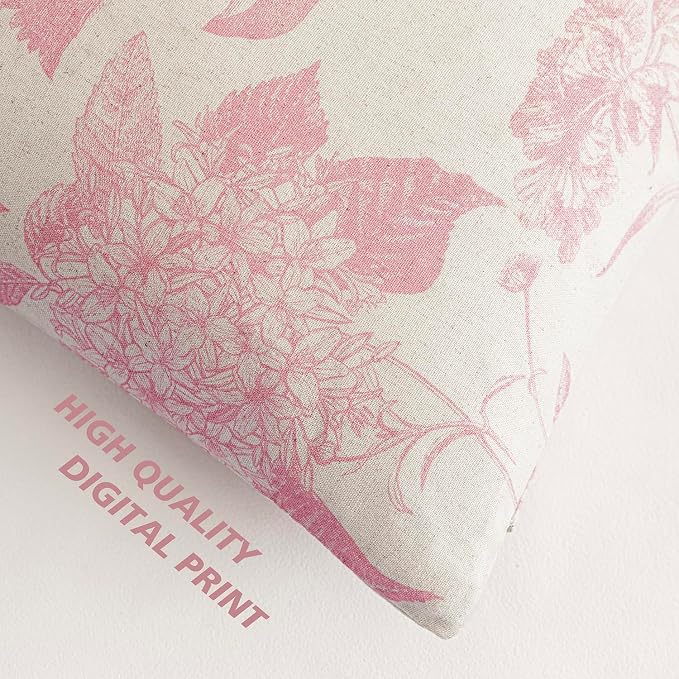 Foindtower Set of 2 Linen Floral Throw Pillow Covers Neutral Vintage Print Decorative Cozy Cushion Covers Farmhouse Boho Home Decor for Sofa Chair Couch Bedroom Living Room,20×20 Inch,Light Pink