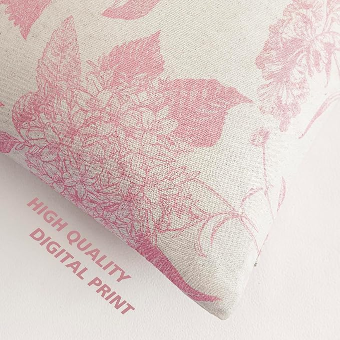 Foindtower Set of 2 Linen Floral Throw Pillow Covers Neutral Vintage Print Decorative Cozy Cushion Covers Farmhouse Boho Home Decor for Sofa Chair Couch Bedroom Living Room,22×22 Inch,Light Pink
