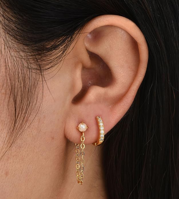 6 Pairs 14K Gold Plated Stud Earrings for Women, Hypoallergenic Cartilage Earrings for Multiple Piercing, Dainty Small Stackable Earrings Set for Jewelry Gift
