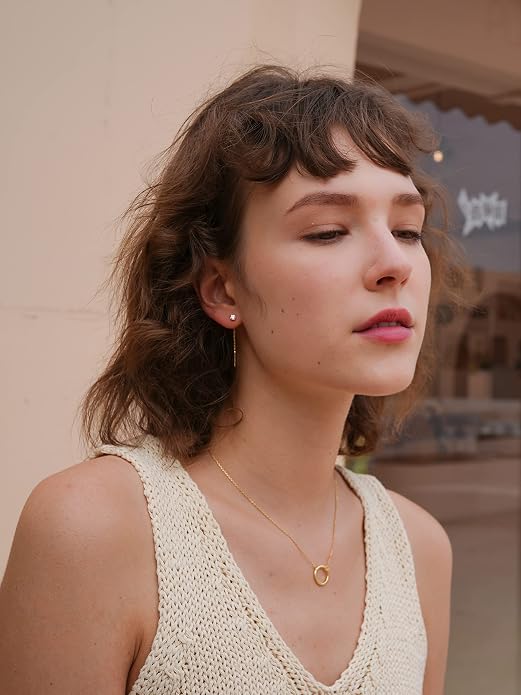 S.Leaf Gold Chain Threader Earrings for Women Trendy 925 Sterling Silver Hypoallergenic Cubic Zirconia Backless Ardant Chain Duster Threader Double Piercing Pull Through Earrings for Women Girls Birthday Gifts