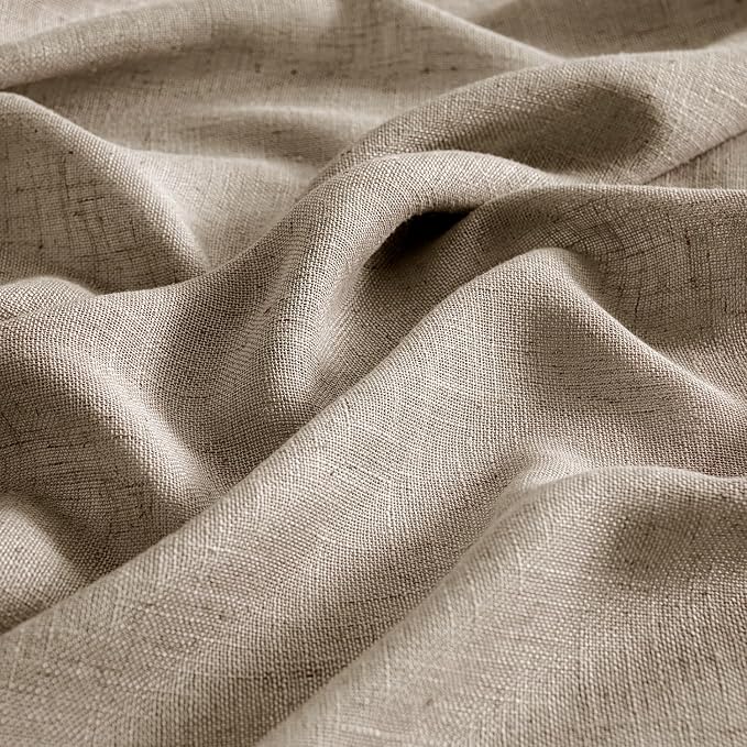MIULEE Taupe Grey Linen Curtains 90 Inch Long 2 Panels for Bedroom Living Room, Soft Linen Textured Window Drapes Semi Sheer Light Filtering Back Tab Rod Pocket Farmhouse Modern Burlap Look Decor