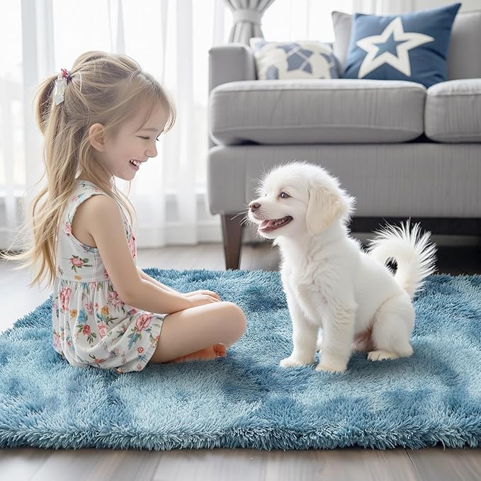 Rugs for Bedroom 4x6, Alfombras para Salas Shag Plush Soft Area Rug, Shaggy Carpets for Livingroom,Home Decor Aesthetic(4 x 6, Dark Blue Tie-Dyed)