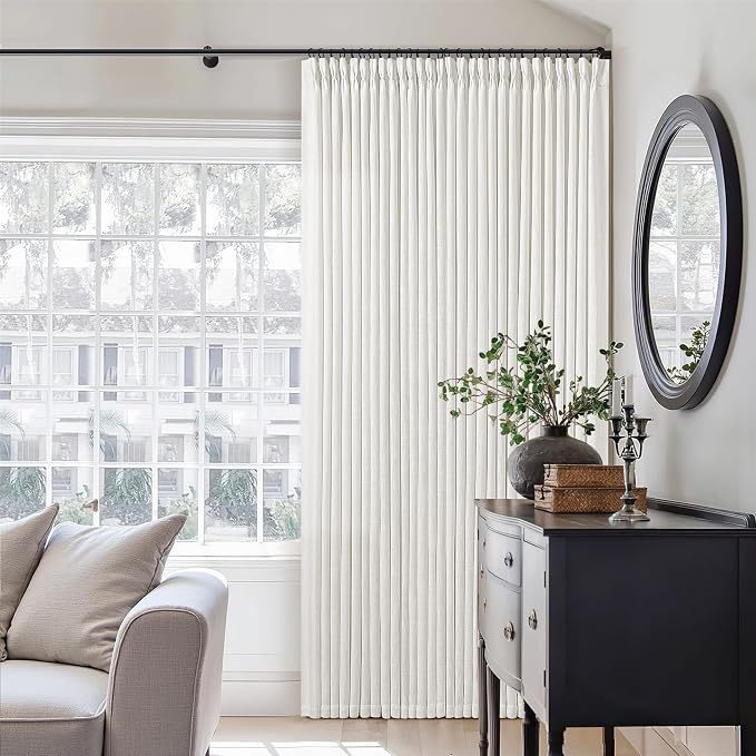TWODRAPES 86 Inch Pinch Pleated Linen Curtains 2 Panels for Living Room Bedroom Memory Training Shaped Semi Sheer Pleat Drapes with Hooks Rings Light Filtering Window Curtain 40x86 Beige White