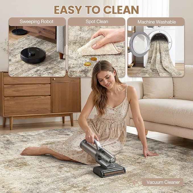 cotiled 9x12 Rugs for Living Room Abstract Soft Non Slip Washable Area Rug | Stain Resistant, Robot Vacuum & Pet Friendly, Low-pile, For Living Room, Bedroom, Dining Table, Nursery Brown