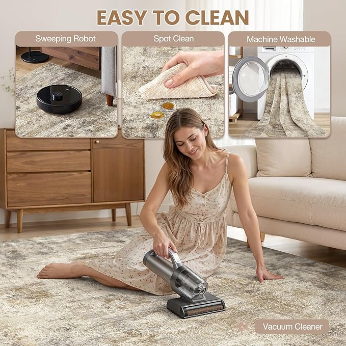 cotiled 5x7 Area Rugs Abstract Soft Non Slip Washable Living Room Rug | Stain Resistant, Robot Vacuum & Pet Friendly, Low-pile, For Living Room, Bedroom, Dining Table, Nursery Brown