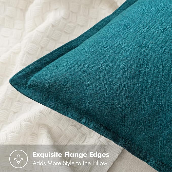 MIULEE Decorative Linen Pillow Covers 18x18 Inch Teal Blue | Boho Farmhouse Neutral Couch Throw Pillows for Bed, Pack of 2 Accent Modern Pillowcases, Sofa Livingroom Home Decor