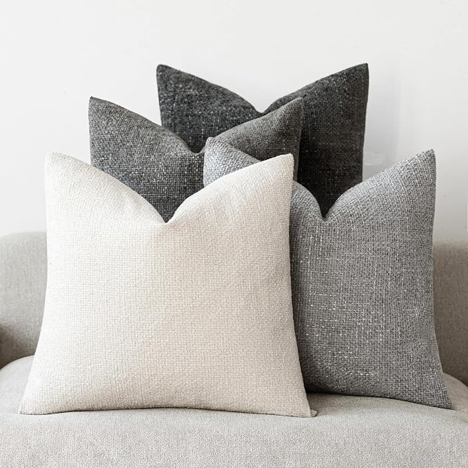 18x18 Chenille Throw Pillow Covers, Pack of 4, Neutral Grey Series