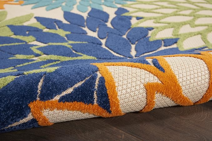 Nourison Home Aloha Indoor/Outdoor Multicolor 2'3" x 12' Area Rug, Tropical, Botanical, Easy Cleaning, Non Shedding, Bed Room, Living Room, Dining Room, Deck, Backyard, Patio (2x12)