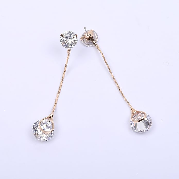 Crystal Linear Drop Earrings - Womens Sterling Silver Round Cubic Zirconia CZ Diamond Rhinestone Long Chain Dangle Earrings Bridal Drop Earrings for Wedding Bride Bridesmaids