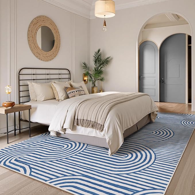 Lahome Modern Area Rugs 8x10，Blue Rugs for Living Room Machine Washable | Rugs for Bedroom Geometric Abstract Rug，Non Slip Soft Easy Clean Non Skid Carpet for Dining Office Dorm Alba(8'X10',Blue)