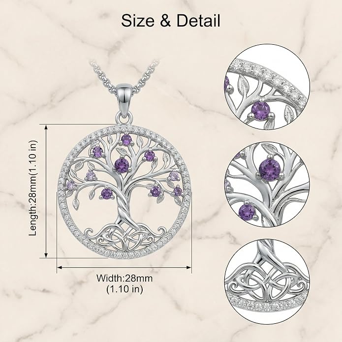 ONEFINITY Tree of Life Necklace 18k White Gold Plated Tree of Life Birthstone Pendant Necklace Birthstone Jewelry Anniversary Birthday Gifts for Women Men