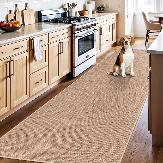 3x10 Runner Rug Hallways Washable: Non Slip Kitchen Extra Long Jute Runners | Carpet Bathroom Office Laundry Dining Living Room Durable Floor Mat Boho Farmhouse Decor Indoor Textured Classic (Beige,3x10)