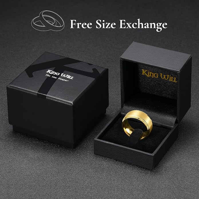 King Will Tungsten Carbide Wedding Band for Men Women-4/6/8mm Width 14K Gold Plated Tungsten Wedding Ring Matte Brushed & High Polished Style Comfort Fit Wedding Band Size 6-14