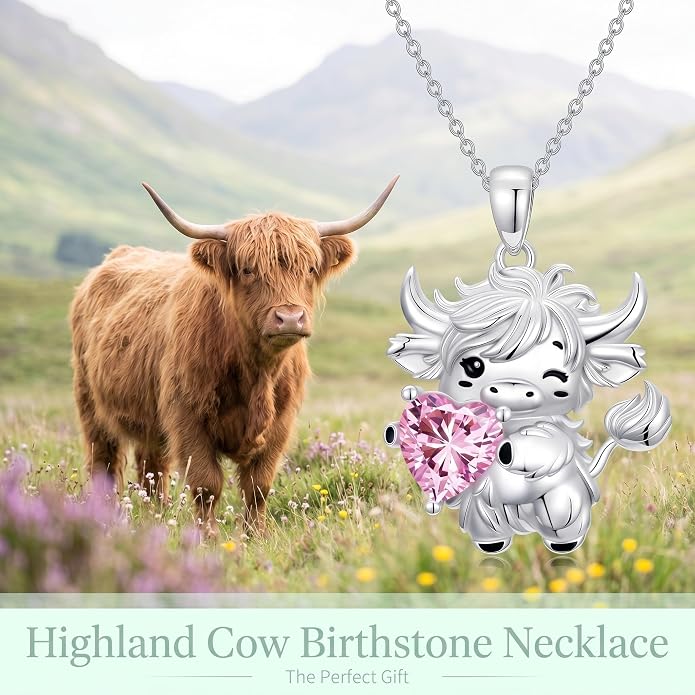 PELOVNY Teddy Bear Necklace for Women 925 Sterling Silver Bear/Highland Cow/Fox/Cat/Axolotl Birthstone Necklace Christmas Birthday Jewelry Gifts for Mom Daughter Wife Sister