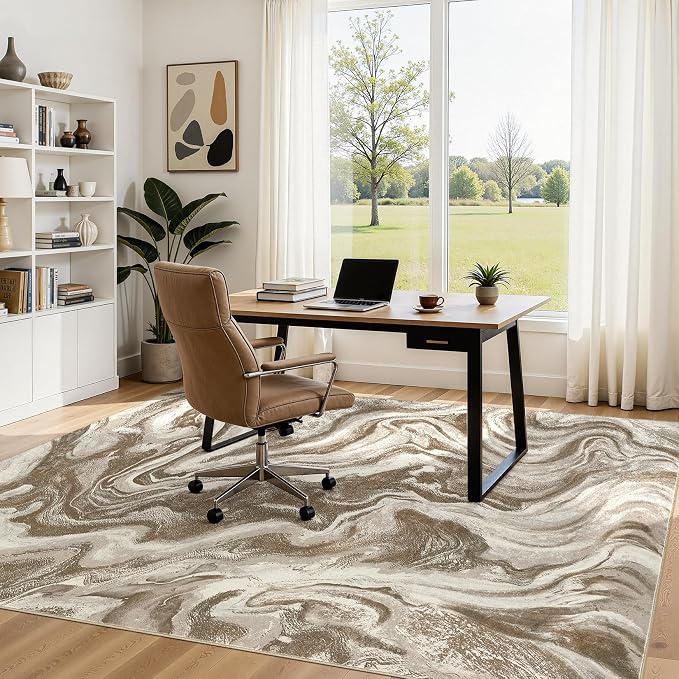 DMOYEST Living Room Area Rugs-6x9 Abstract Large Soft Indoor Washable Rug Neutral Modern Low Pile Carpet for Bedroom Dining Room Farmhouse Home Office-Sand Brown
