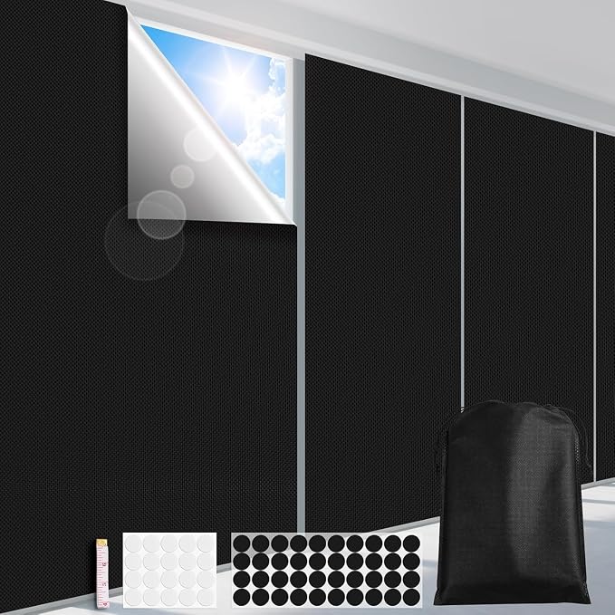 FADOTY 100% Blackout Curtains, 57"x 157" Portable Black Out Window Cover | Blackout Window Film Shades Blinds, Cuttable, No Drill, Sun Heat Light Blocker for Bedroom, Nursery, Media Room, RV, Black