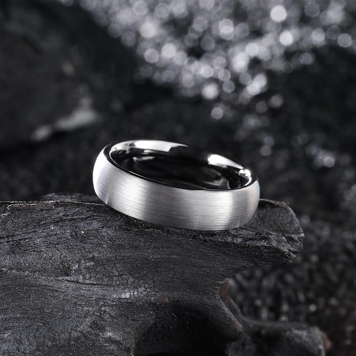 King Will Wedding Band for Men Women, 2/4/6/7/8mm Domed Matte Brushed Tungsten Carbide Rings, Solid/Dual Color Engagement Rings, Comfort Fit