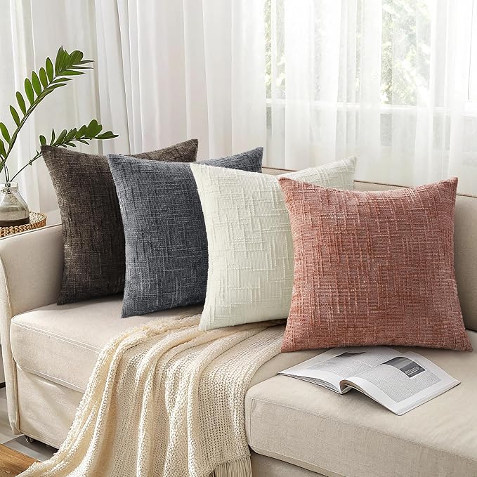decorUhome Textured Chenille Throw Pillow Covers 16x16 Set of 2 Pink | Fall Modern Farmhouse Soft Cozy Slubby Couch Pillow Cases Boho Decorative Pillow Cases for Bed Sofa Living Room Home Decor