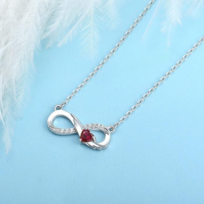 STARCHENIE Infinity Necklace 925 Sterling Silver Angel Wings Heart Birthstone Necklace for Women
