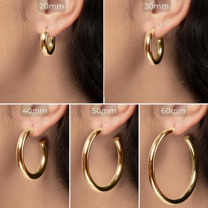 14K Gold-Plated, Lightweight, Open Hoop Earrings For Women