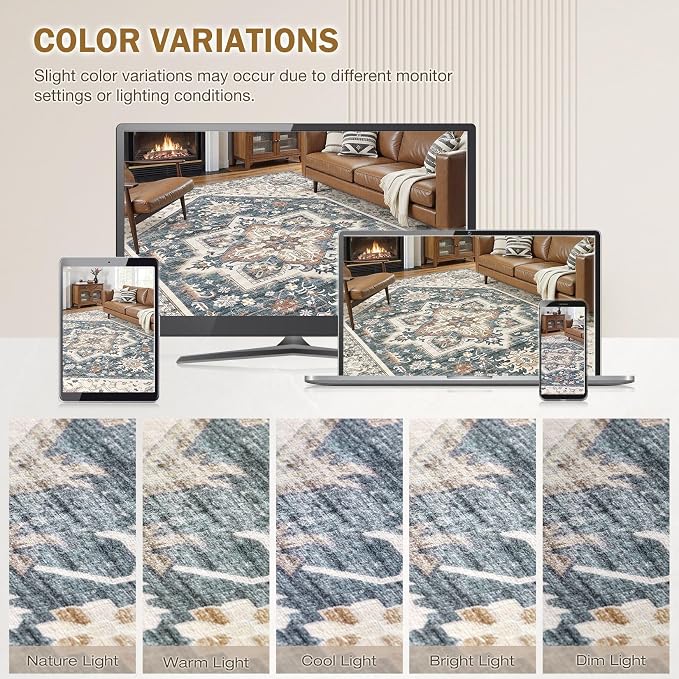 Area Rug for Living Room - 6x9 Washable Oriental Vintage Floral Distressed Large Soft Carpet - Fade Stain Resistant Non Slip Rugs for Bedroom Dining Room Nursery Dorm Office Home Decor - Vintage Blue