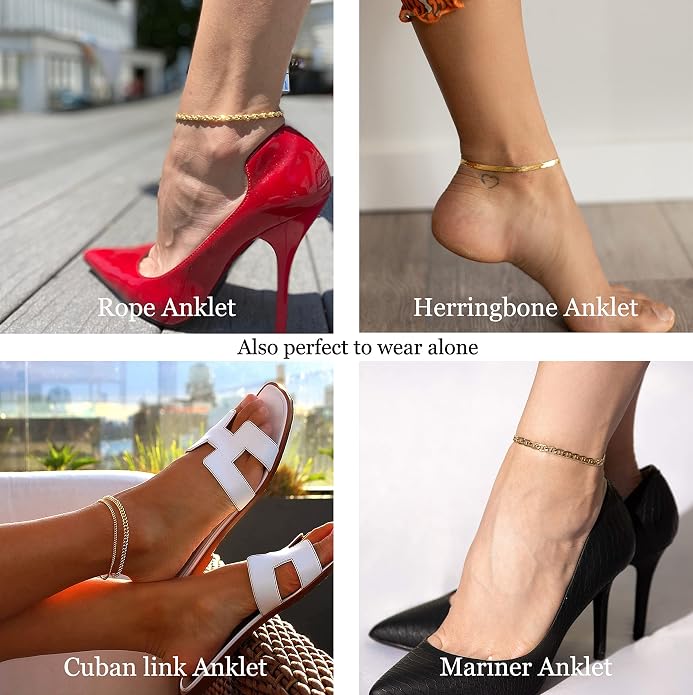DEARMAY Gold Anklets for Women Waterproof, Non Tarnish14K Gold Plated Ankle Bracelets Set Stack, Summer Beach Jewelry Gifts for Vacation, Bikini Outfits for Women Mom Her