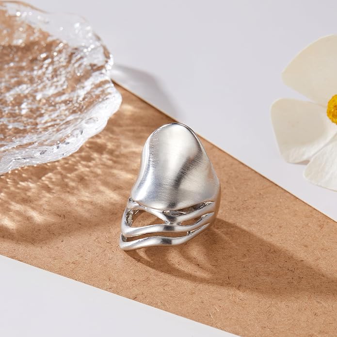 Chunky Rings for Women Gold and Silver Statement Rings Mask Dome Gold Plated Fashion Band Ring Cocktail Costume Jewelry Gift