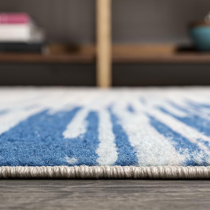 JONATHAN Y Linear Modern Half-Stripe Blue/Cream Indoor Area Rug, 4x6, Contemporary, Transitional, Easy-Cleaning for Living Room, Bedroom, Kitchen, Pet Friendly, Non-Shedding (CTP112A-4)