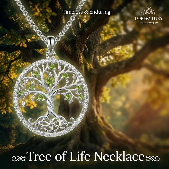 ONEFINITY Tree of Life Necklace 18k White Gold Plated Tree of Life Birthstone Pendant Necklace Birthstone Jewelry Anniversary Birthday Gifts for Women Men