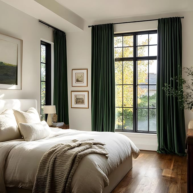 PRIMROSE Emerald Olive Green Velvet Curtains 96 inch Long for Living Room,Set of 2 Panels Blackout Rod Pocket Back Tab Window Treatment Room Darkening Heavy Decorative Curtains Drapes for Bedroom