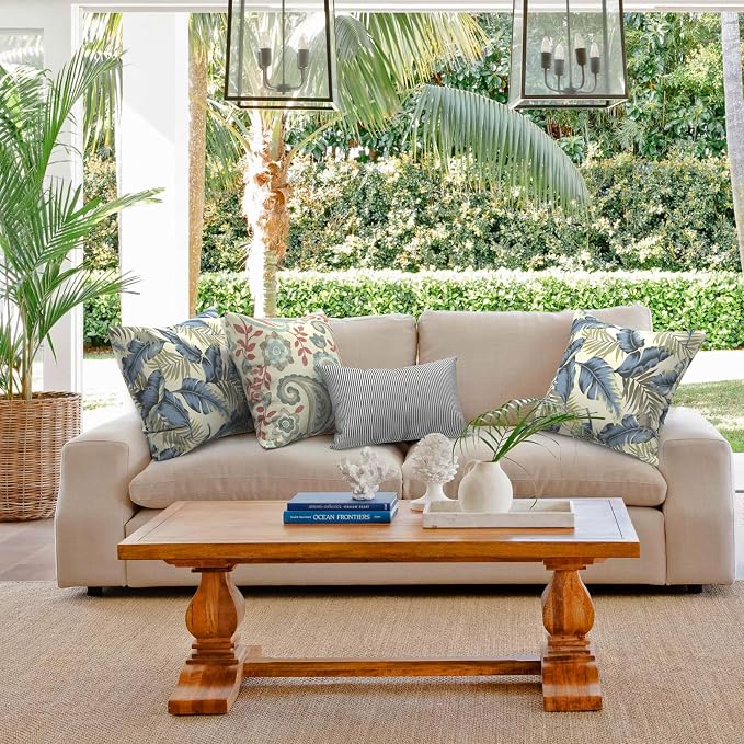 Outdoor 20x20 Inch Throw Pillows with Inners, Square Pillows Decorative Set of 2 for Home Garden Furniture, ‌Lush Palm Blue