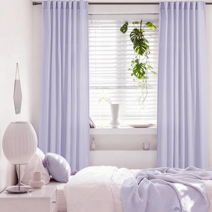 Lavender Back Tab Linen Curtains 102 Inches Length for Bedroom Living Room Semi Sheer Privacy Light Filtering Drapes Farmhouse Boho Texture Window Treatment Sets Violet Purple 52X102