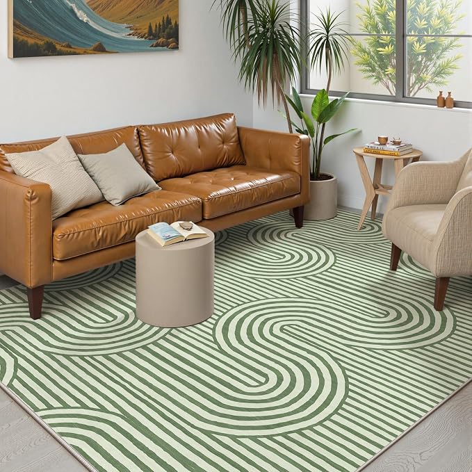 Lahome Modern Classroom Rug 8x10 Area Rugs,Green Rugs for Kids Playroom | Non-Slip Soft Rugs for Living Room,Ultra-Thin Bedroom Rug Washable,Non-Shedding Large Carpet for Office Dining Room Alba