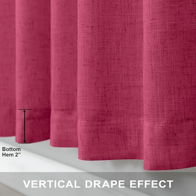 Pitalk Hot Pink Semi Sheer Curtains 96 Inch Long 2 Panel Set Rod Pocket Back Tab Linen Light Filtering Room Decor Magenta Curtain Drapes for Living Room 52x96 Celling to Floor Length Raspberry Fuchsia