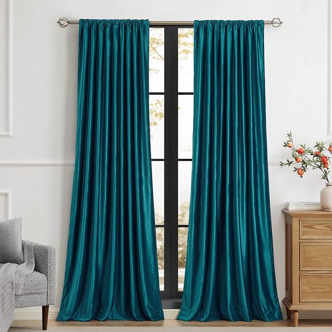Luxury Teal Velvet Curtains 108 inches Length for Living Room,2 Panels Room Darkening Rod Pocket Back Tab Curtain Elegant Bluish Green Thermal Insulated Heavy Soundproof Window Drapes for Bedroom