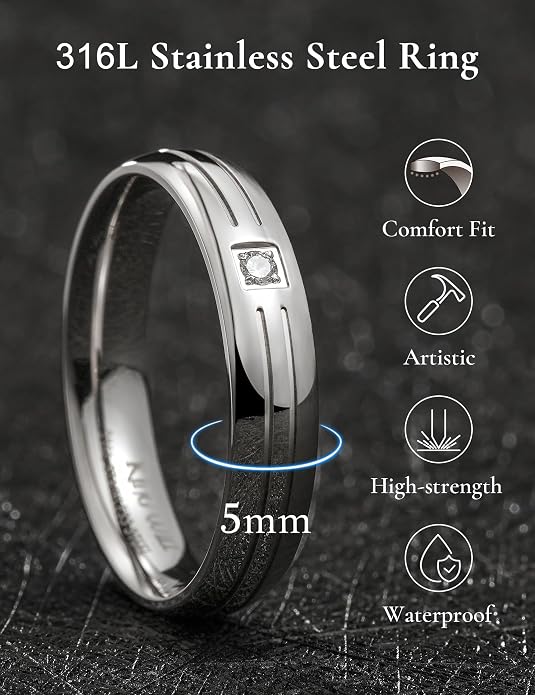 King Will Men's Titanium Wedding Band - 8mm Polished Band with Step Edges and Cross Design Featuring White Zirconia Insets Comfort Fit Size 7-14