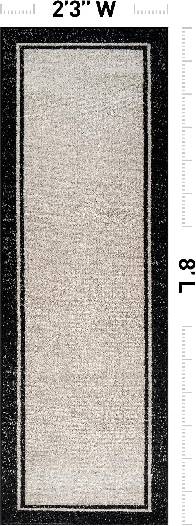 Rugshop Modern Transitional Bordered Runner Rug Low Pile Cream 2' 3" x 8'