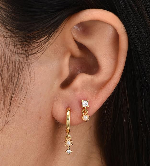 6 Pairs 14K Gold Plated Stud Earrings for Women, Hypoallergenic Cartilage Earrings for Multiple Piercing, Dainty Small Stackable Earrings Set for Jewelry Gift