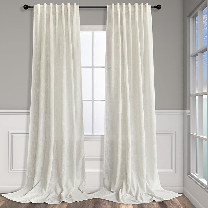 Semi Sheer Linen Curtains 110 Inches Long 2 Panels Set Cream Ivory Living Room Ceiling to Floor Curtains Modern Farmhouse Natural Light Filtering Extra Long Drapes for Large Window 52 x 110 Inch