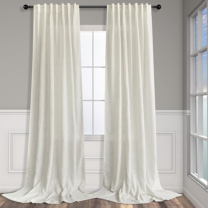 Pitalk 120 Inches Long Curtains for Living Room 2 Pieces Window Panels Cream Ivory Colored Curtains for Bedroom Dining Room Villa Hallway Hall Divider Natural Linen Sheer Drapes 38x120 10FT Length