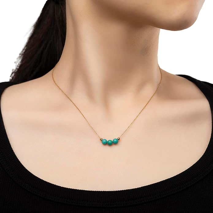 Dainty Crystal 925 Sterling Silver Choker Collar Necklace Handmade With 3 Beads Birthstone Jewelry Gifts for Women Young Lady Mother Friends Keenove