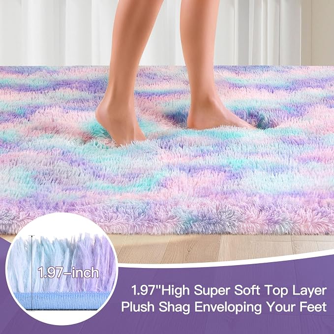 Sour Lemon Area Rugs 9x12 Living Room Bedroom,Large Fluffy Shag Rug | Shaggy Carpet, Soft Plush Furry Bedside Rugs, Anti Slip, Washable Area Modern Rugs Floor Mat for Kids Girls Boys Living Room