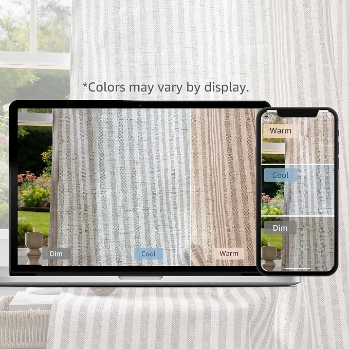 jinchan Linen Curtains 63 Inch Taupe Grey Stripe on Beige Grommet 2 Panels | Curtains for Living Room Bedroom,Ticking Stripe Pattern,Farmhouse Cottage Core Rustic, Window Treatment,Light Filtering